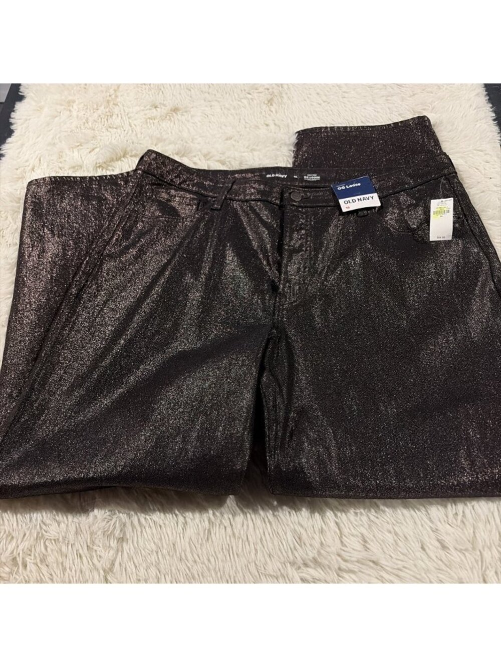 Old Navy 16 NWT OG Loose fit high rise black shimmer jeans stretch